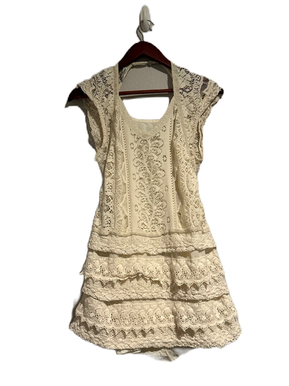 American Eagle Cream White Lace Short Sleeve Mini Dress